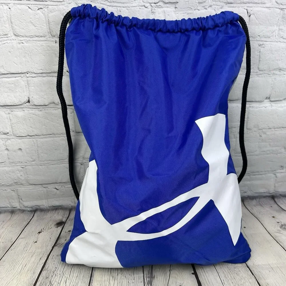 Under Armour UA Drawstring Backpack Blue Gray Sack Gym Bag Sports Workout